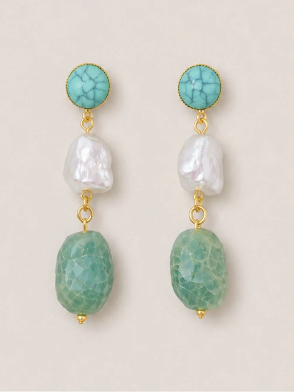 New! Turquoise Pearl Gold Drop Earrings NWOT
